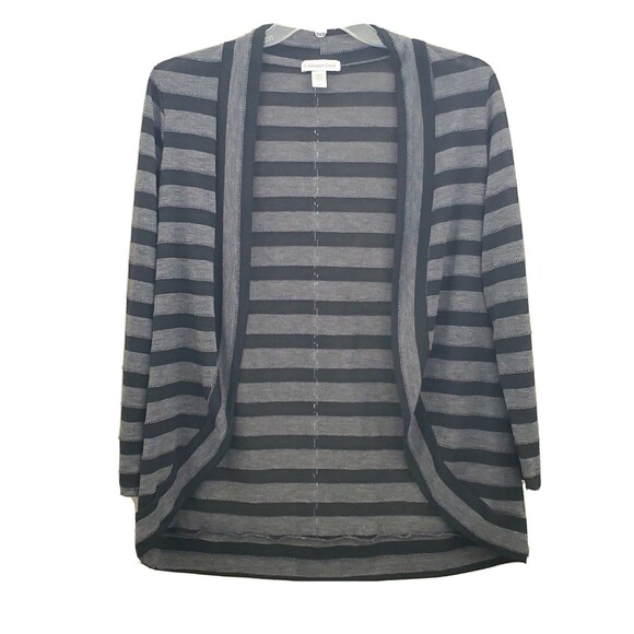 Coldwater Black Gray Striped Open Front Cardigan Sweater Size Large 14 - Picture 1 of 8